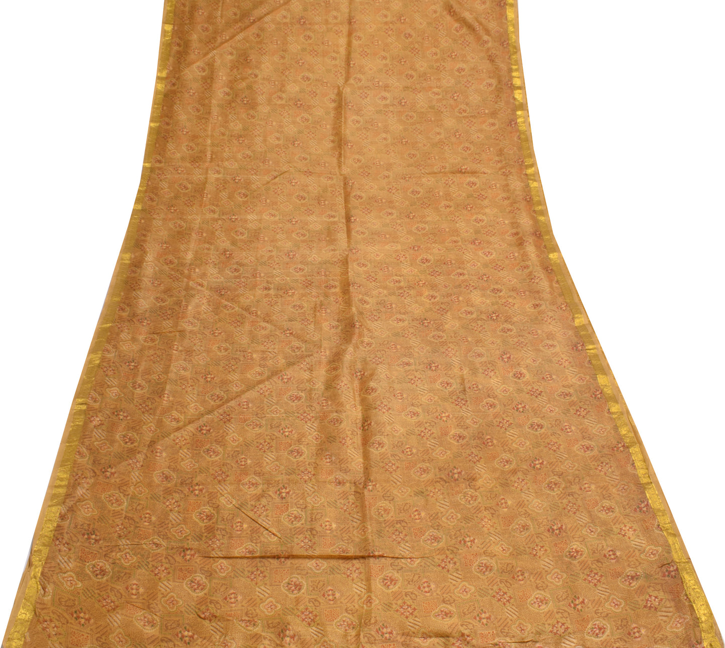 Sushila Vintage Brown Scrap Saree 100%Pure Silk Printed Floral Sari Craft Fabric