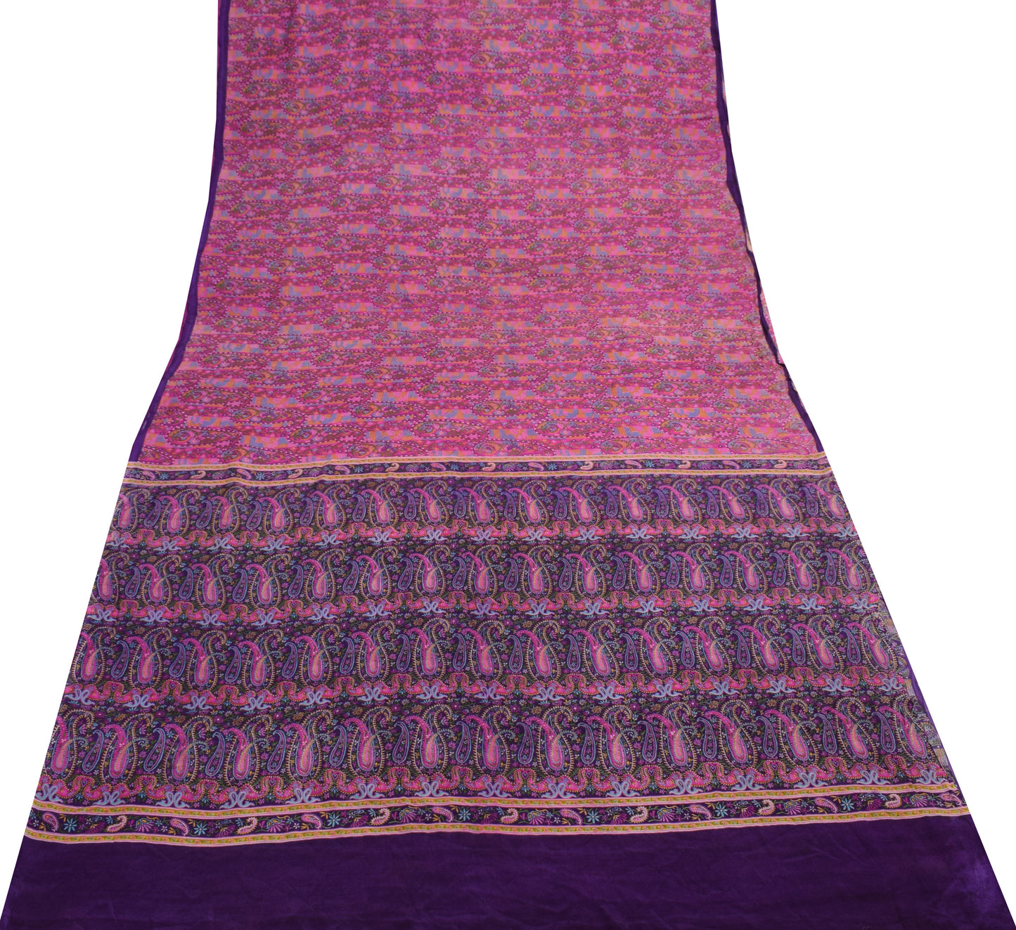 Sushila Vintage Magenta Scrap Saree Pure Georgette Printed Paisley Sari Fabric