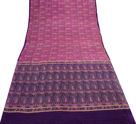Sushila Vintage Magenta Scrap Saree Pure Georgette Printed Paisley Sari Fabric