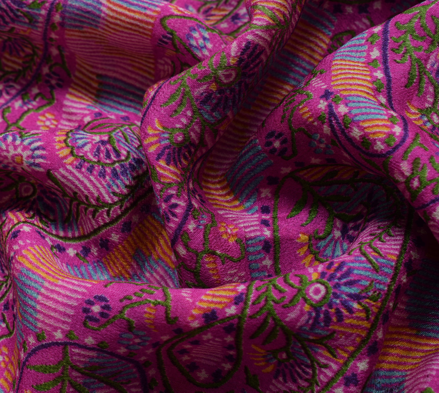 Sushila Vintage Magenta Scrap Saree Pure Georgette Printed Paisley Sari Fabric