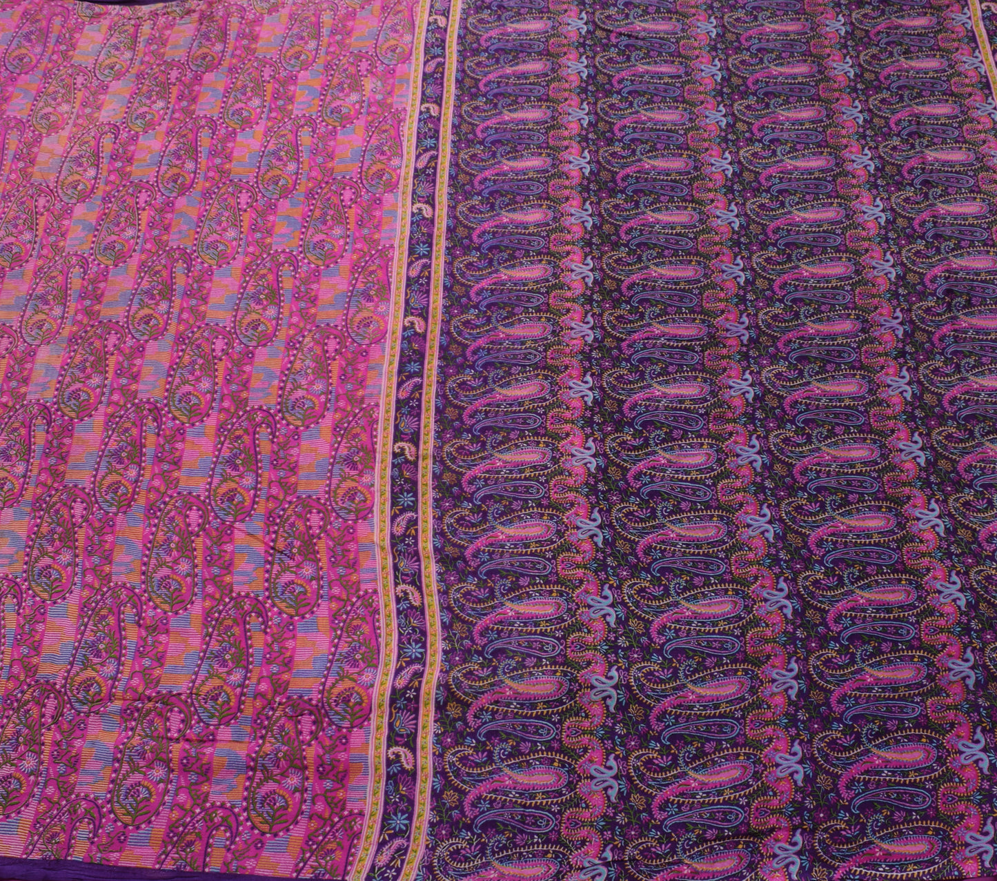 Sushila Vintage Magenta Scrap Saree Pure Georgette Printed Paisley Sari Fabric