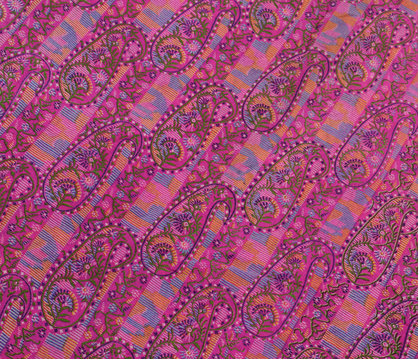 Sushila Vintage Magenta Scrap Saree Pure Georgette Printed Paisley Sari Fabric