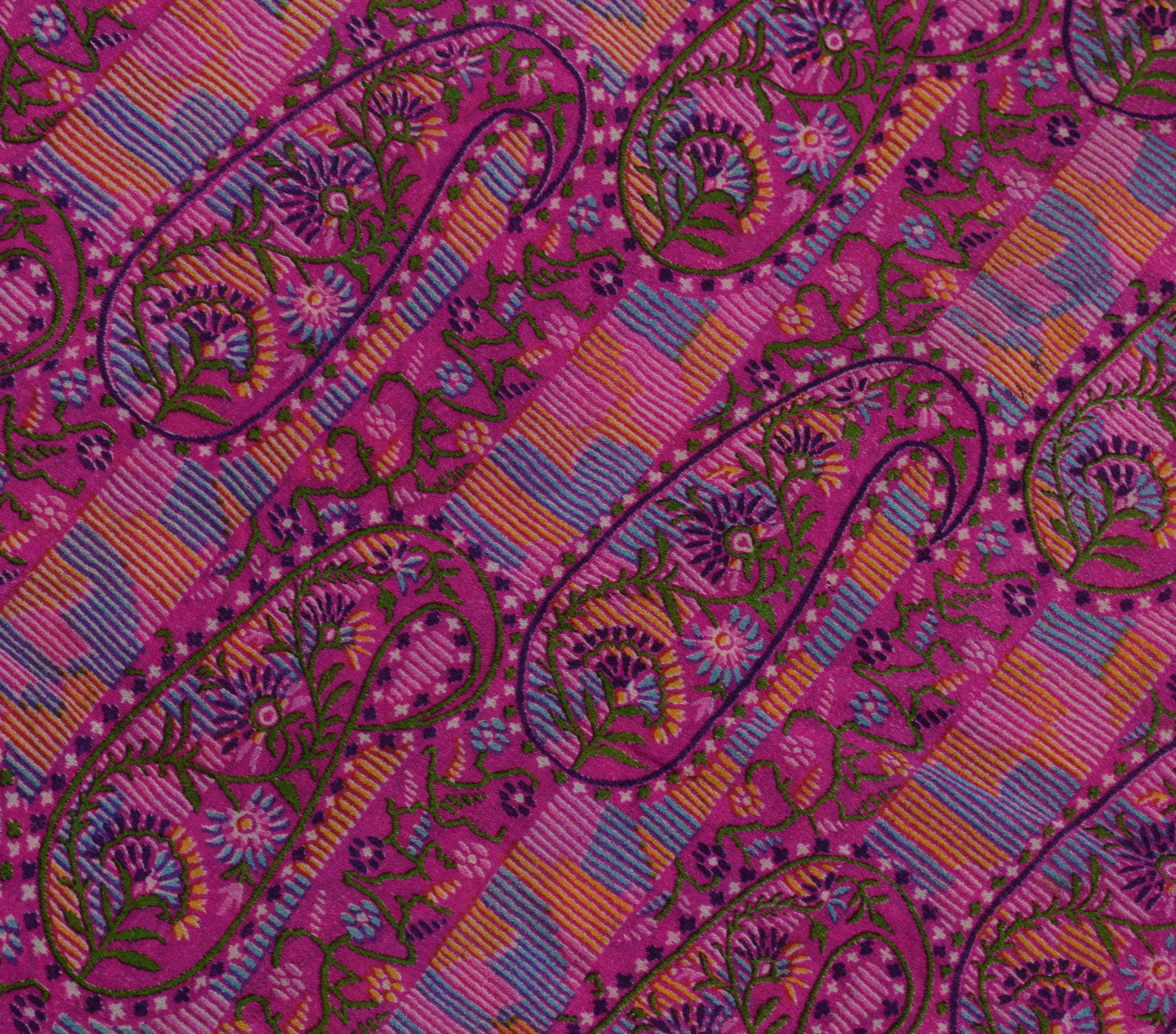 Sushila Vintage Magenta Scrap Saree Pure Georgette Printed Paisley Sari Fabric