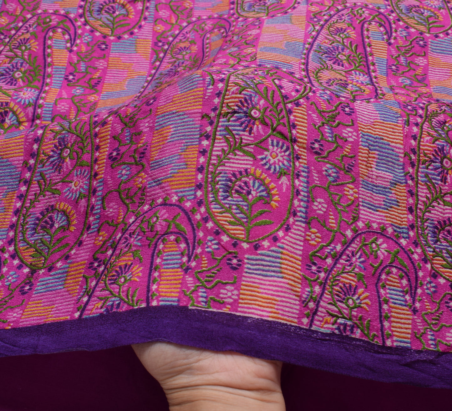 Sushila Vintage Magenta Scrap Saree Pure Georgette Printed Paisley Sari Fabric