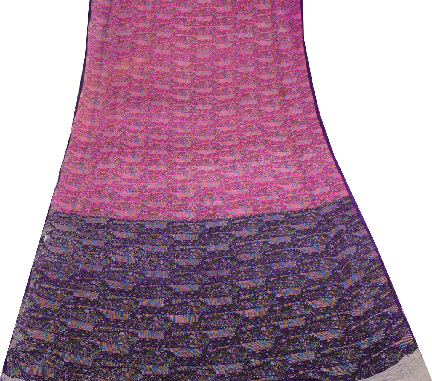 Sushila Vintage Magenta Scrap Saree Pure Georgette Printed Paisley Sari Fabric