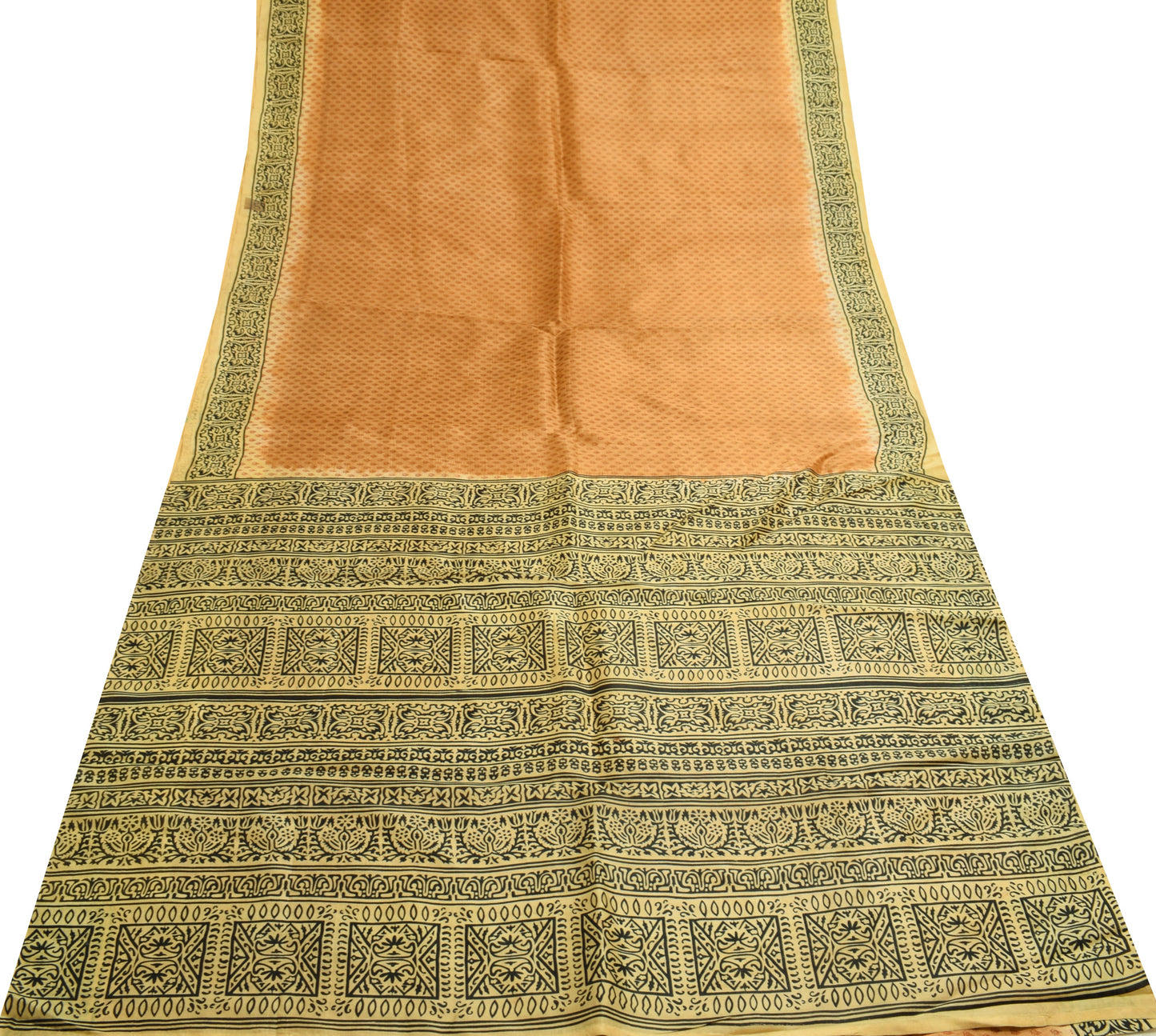 Sushila Vintage Brown Scrap Saree 100% Pure Silk Printed Sari 5 YD Craft Fabric