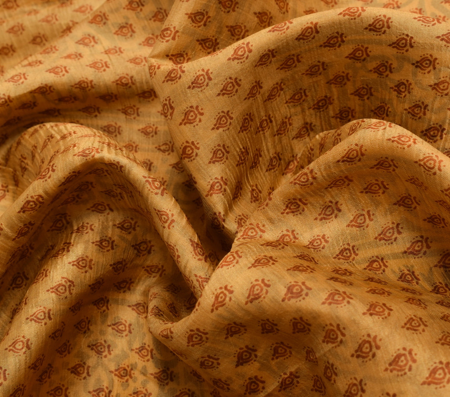 Sushila Vintage Brown Scrap Saree 100% Pure Silk Printed Sari 5 YD Craft Fabric