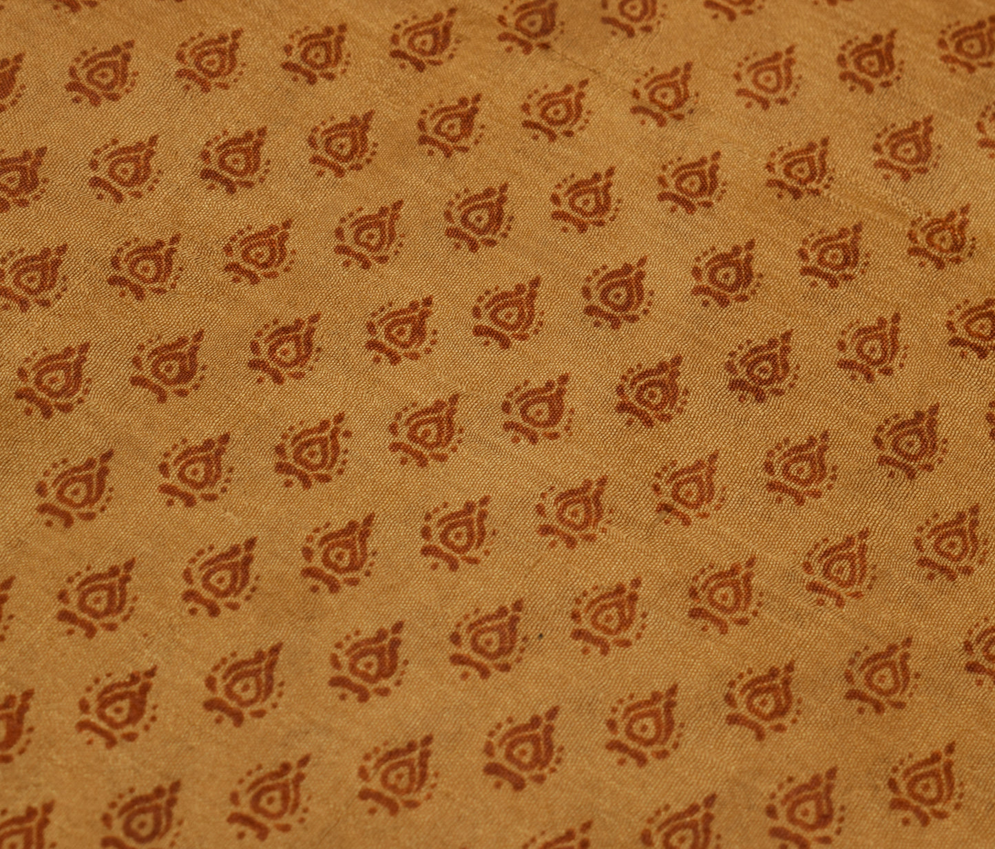 Sushila Vintage Brown Scrap Saree 100% Pure Silk Printed Sari 5 YD Craft Fabric