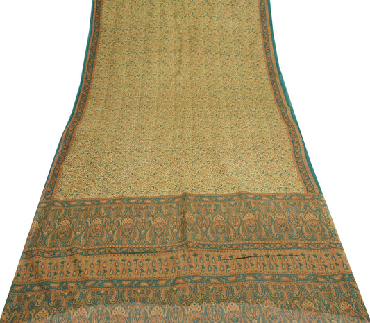 Sushila Vintage Brown Scrap Saree 100% Pure Cotton Printed Paisley Sari Fabric