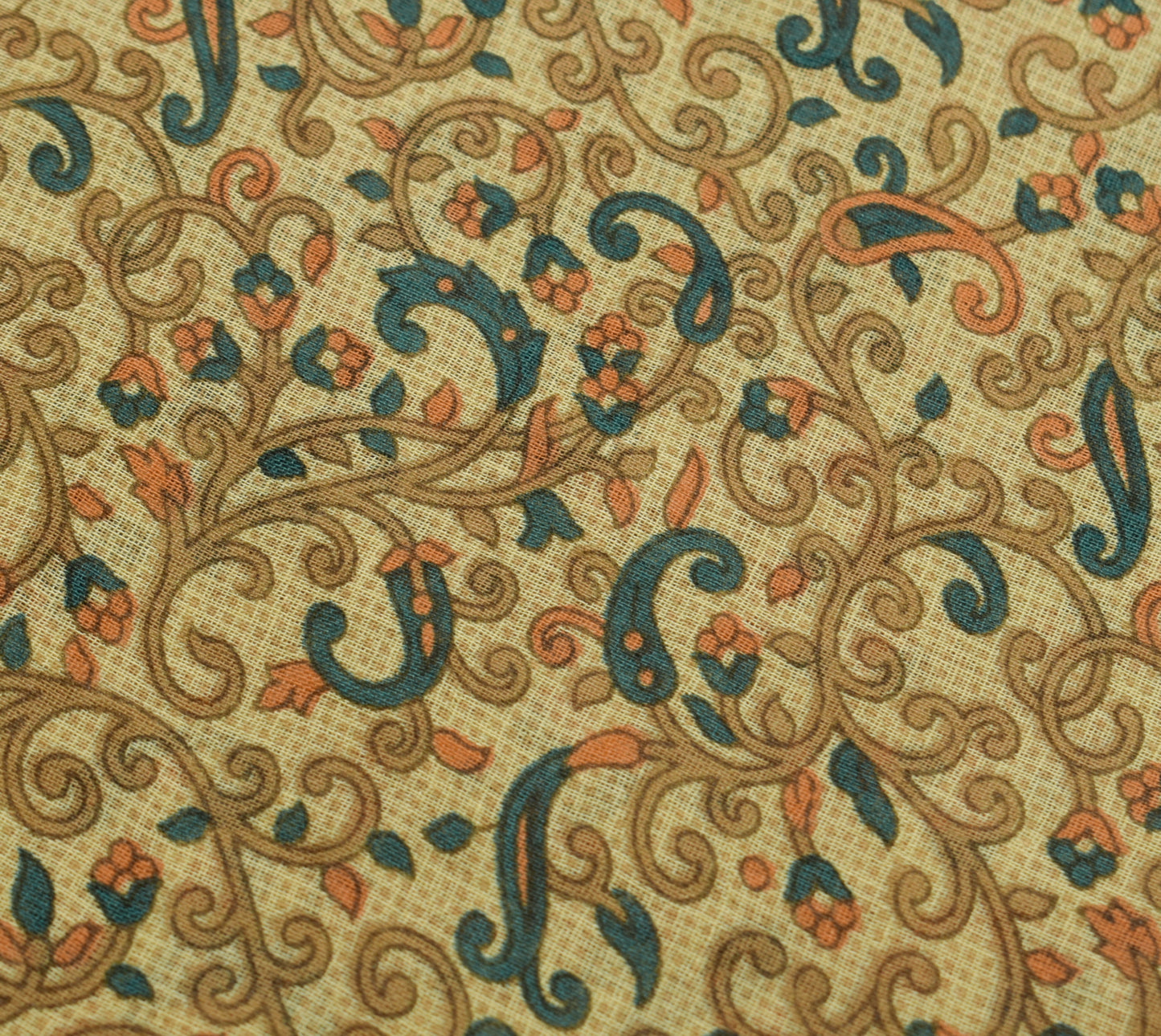Sushila Vintage Brown Scrap Saree 100% Pure Cotton Printed Paisley Sari Fabric