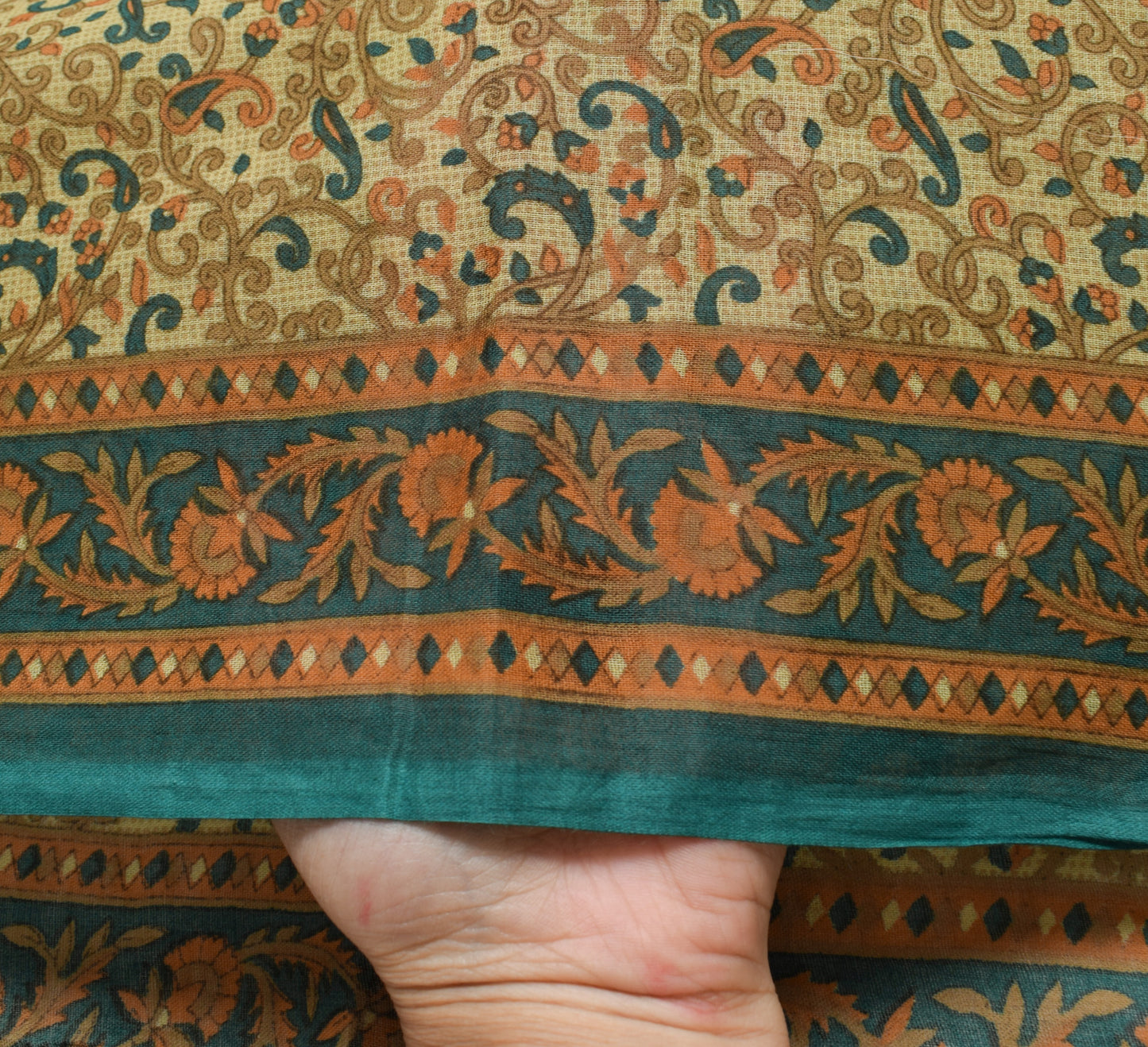 Sushila Vintage Brown Scrap Saree 100% Pure Cotton Printed Paisley Sari Fabric