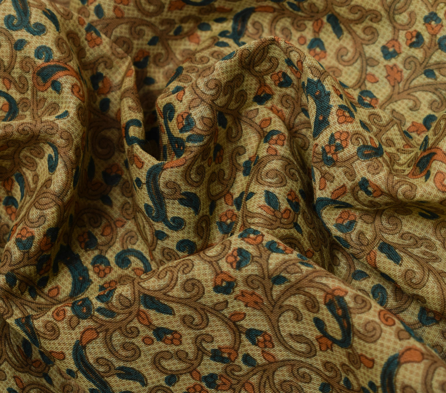 Sushila Vintage Brown Scrap Saree 100% Pure Cotton Printed Paisley Sari Fabric