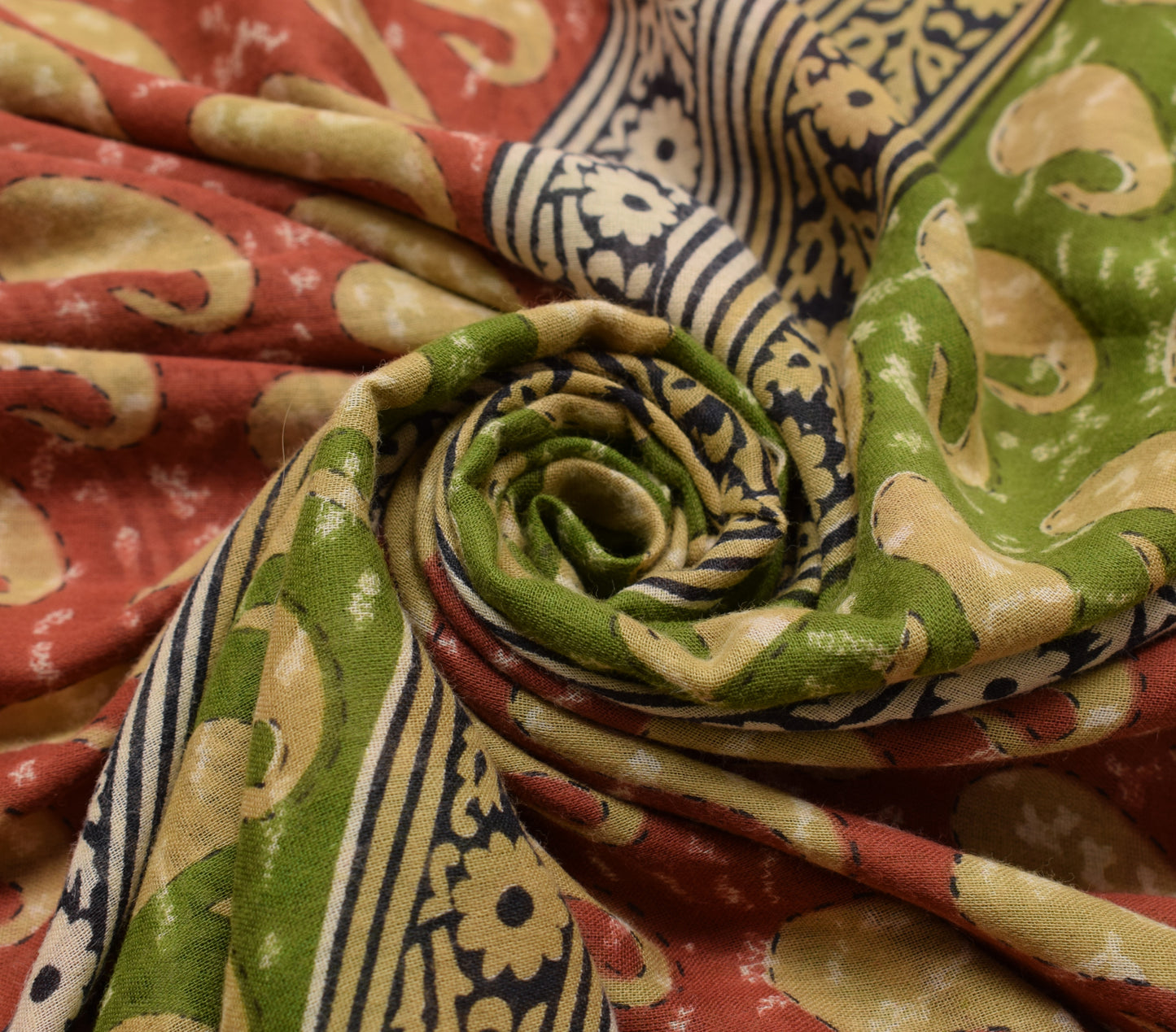 Sushila Vintage Green Scrap Saree 100% Pure Cotton Printed Floral Sari Fabric