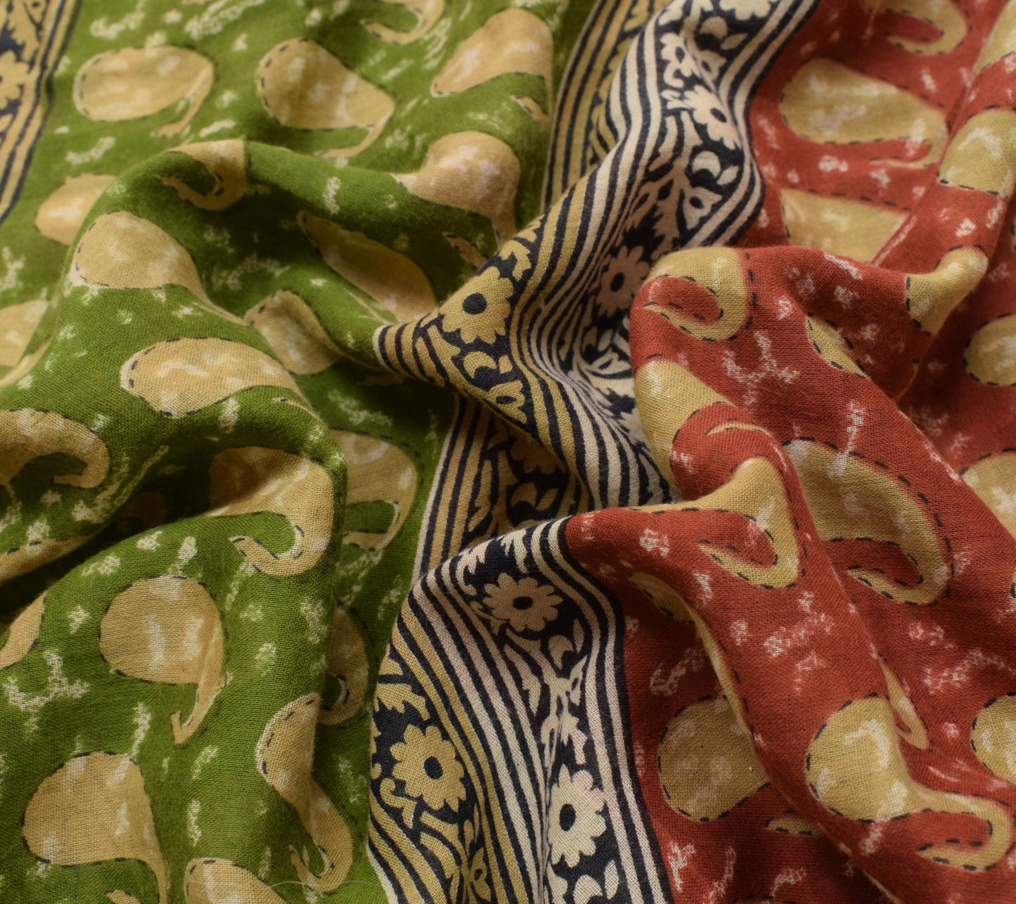 Sushila Vintage Green Scrap Saree 100% Pure Cotton Printed Floral Sari Fabric