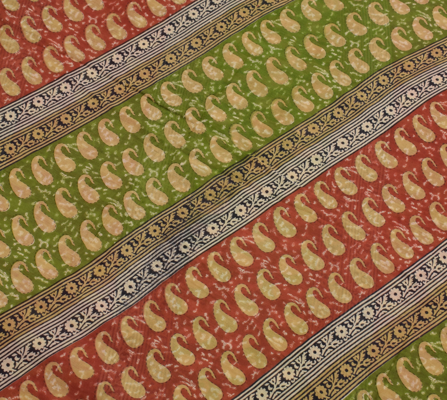 Sushila Vintage Green Scrap Saree 100% Pure Cotton Printed Floral Sari Fabric