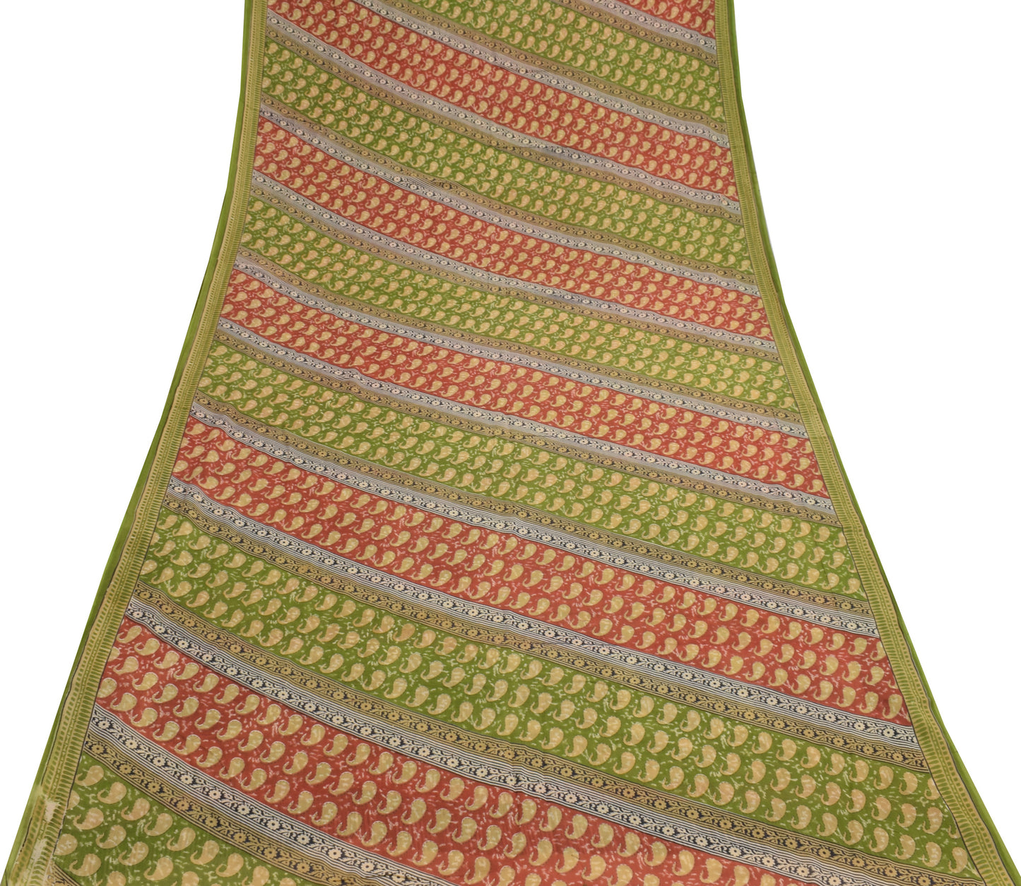 Sushila Vintage Green Scrap Saree 100% Pure Cotton Printed Floral Sari Fabric