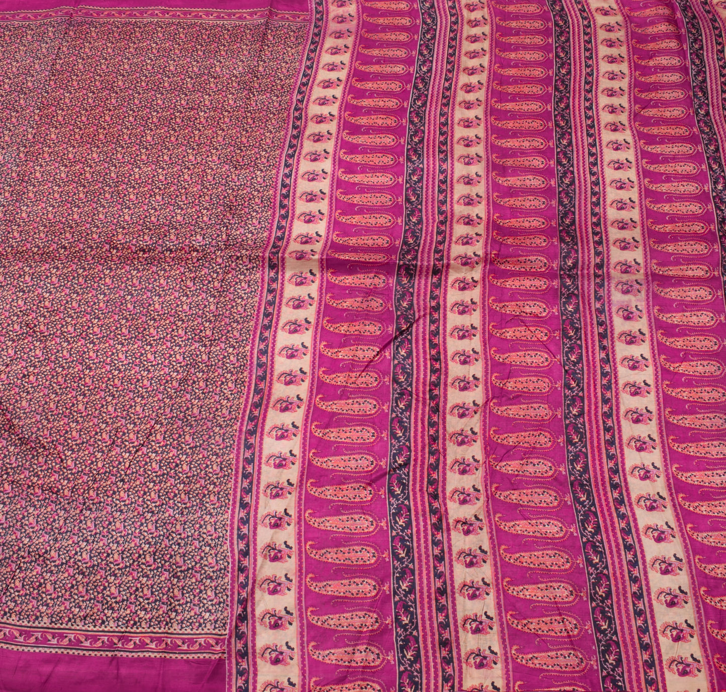 Sushila Vintage Dark Blue Scrap Saree 100% Pure Silk Printed Sari Craft Fabric