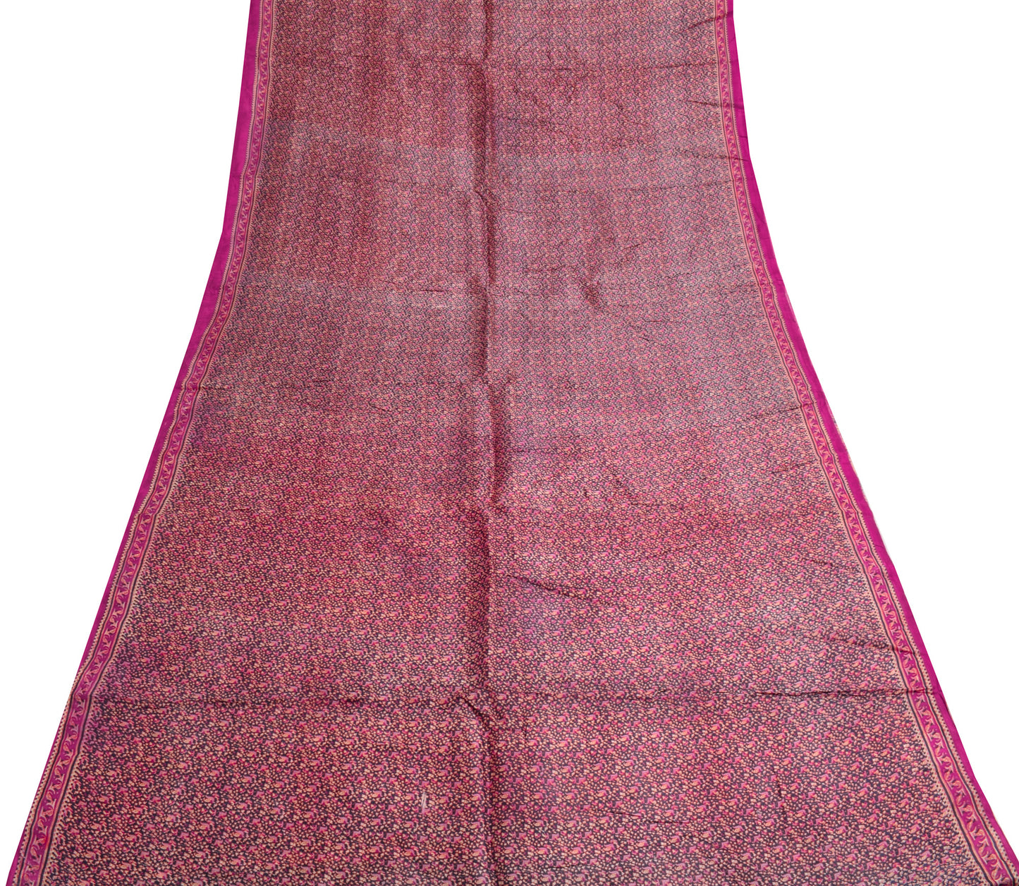 Sushila Vintage Dark Blue Scrap Saree 100% Pure Silk Printed Sari Craft Fabric