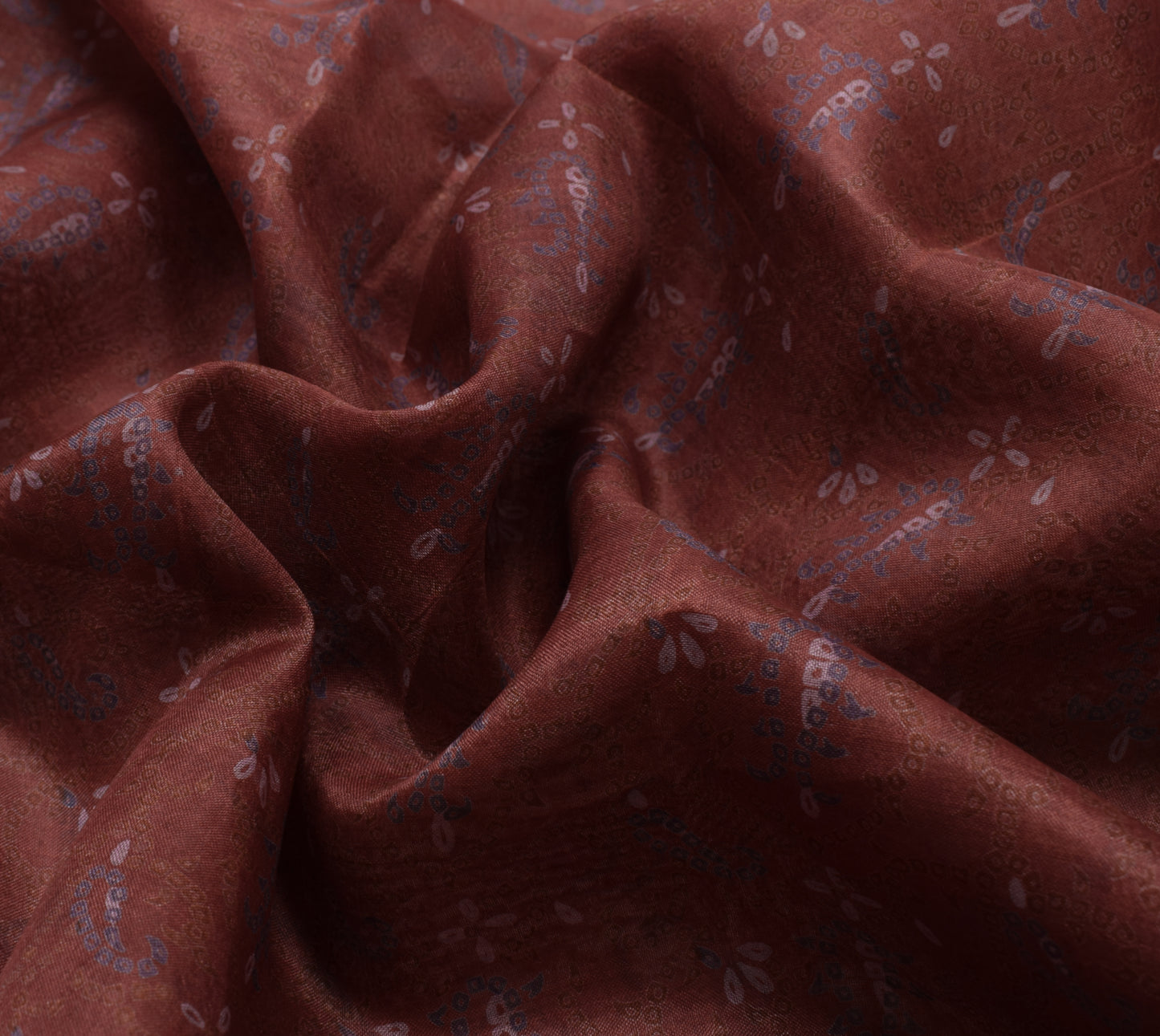 Sushila Vintage Brown Scrap Saree 100%Pure Silk Printed Paisley 5 YD Sari Fabric