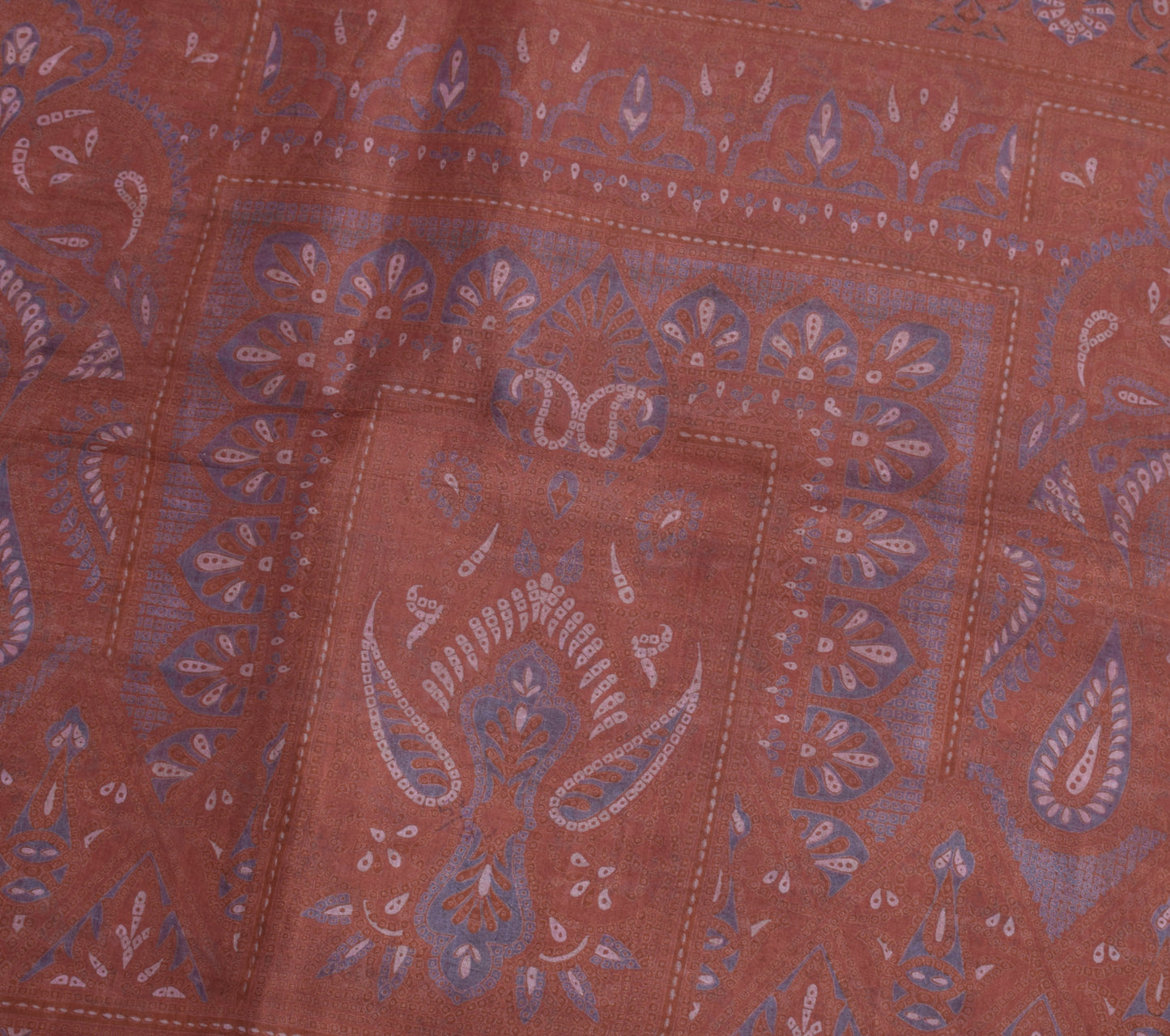 Sushila Vintage Brown Scrap Saree 100%Pure Silk Printed Paisley 5 YD Sari Fabric