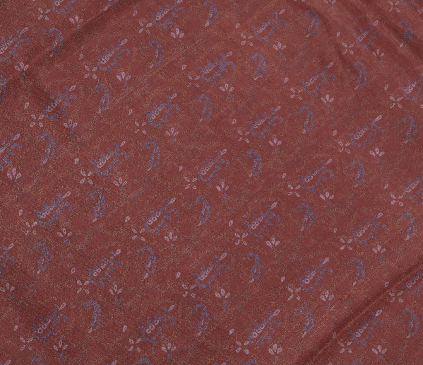 Sushila Vintage Brown Scrap Saree 100%Pure Silk Printed Paisley 5 YD Sari Fabric