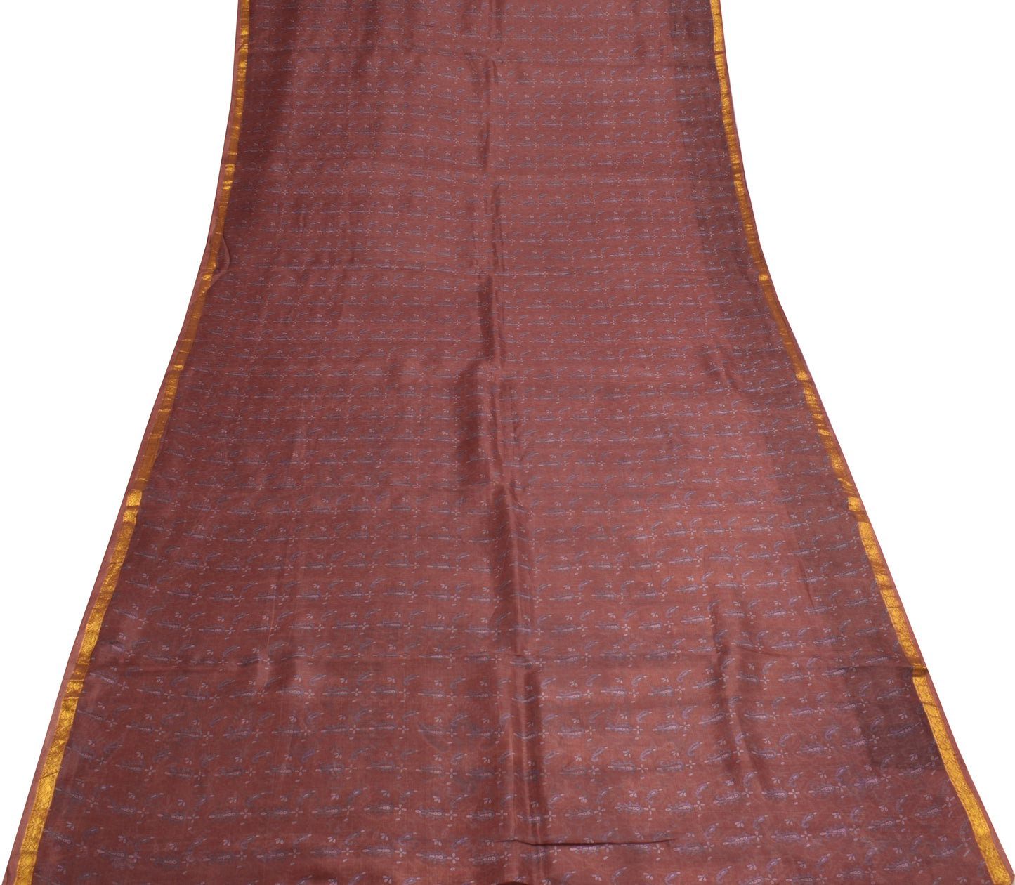 Sushila Vintage Brown Scrap Saree 100%Pure Silk Printed Paisley 5 YD Sari Fabric