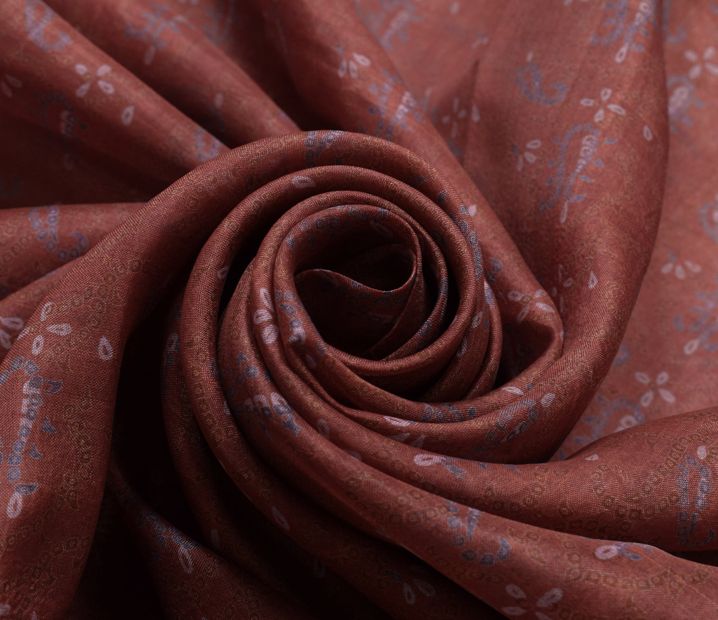 Sushila Vintage Brown Scrap Saree 100%Pure Silk Printed Paisley 5 YD Sari Fabric