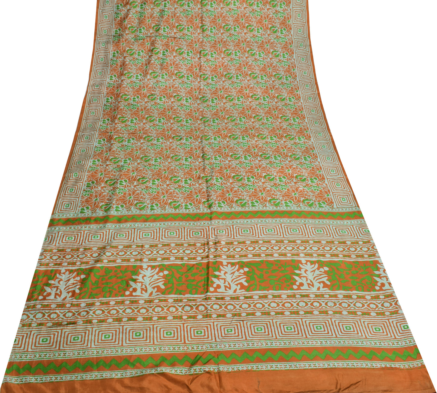 Sushila Vintage Rust Scrap Saree 100% Pure Silk Printed Floral Craft Sari Fabric
