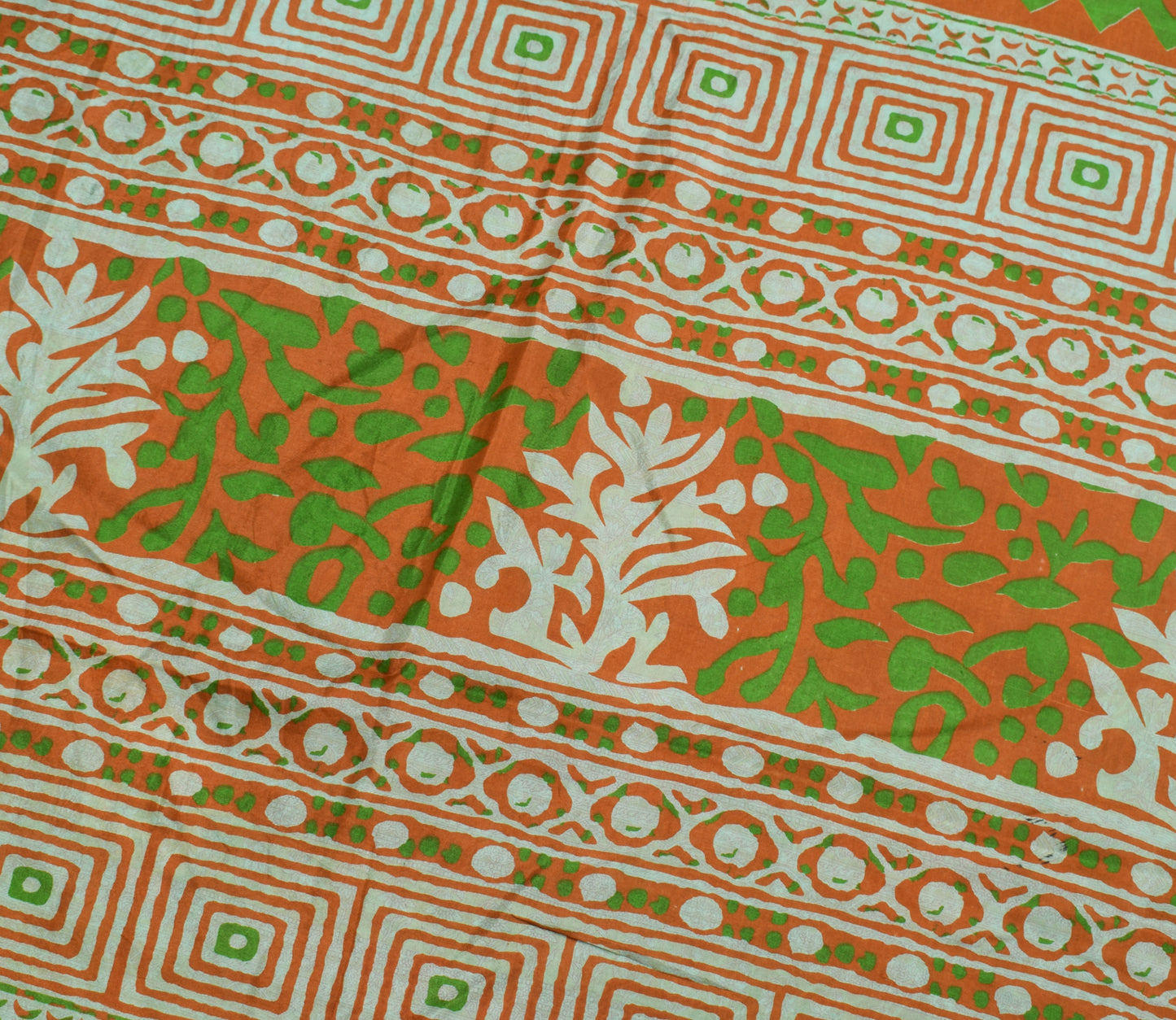 Sushila Vintage Rust Scrap Saree 100% Pure Silk Printed Floral Craft Sari Fabric
