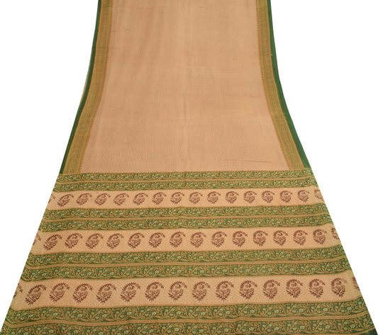 Sushila Vintage Brown Scrap Saree 100% Pure Cotton Printed Floral Sari Fabric