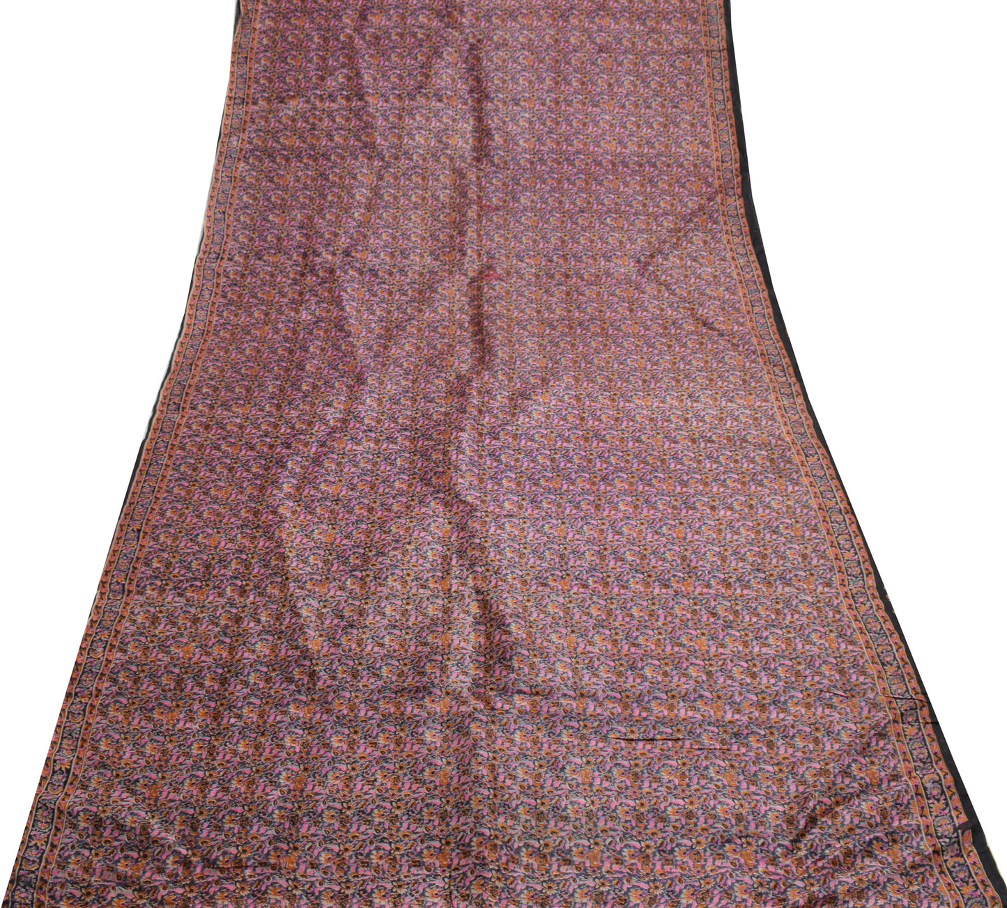 Sushila Vintage Gray Scrap Saree 100% Pure Silk Printed Floral Sari Dress Fabric