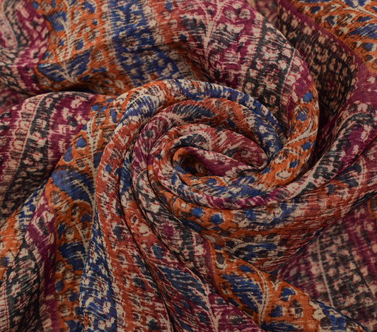 Sushila Vintage Scrap Saree 100% Pure Chiffon Silk Printed Paisley Sari Fabric