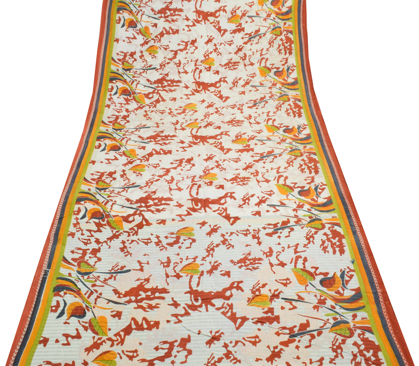 Sushila Vintage White Scrap Saree 100% Pure Cotton Printed Sari 5YD Craft Fabric
