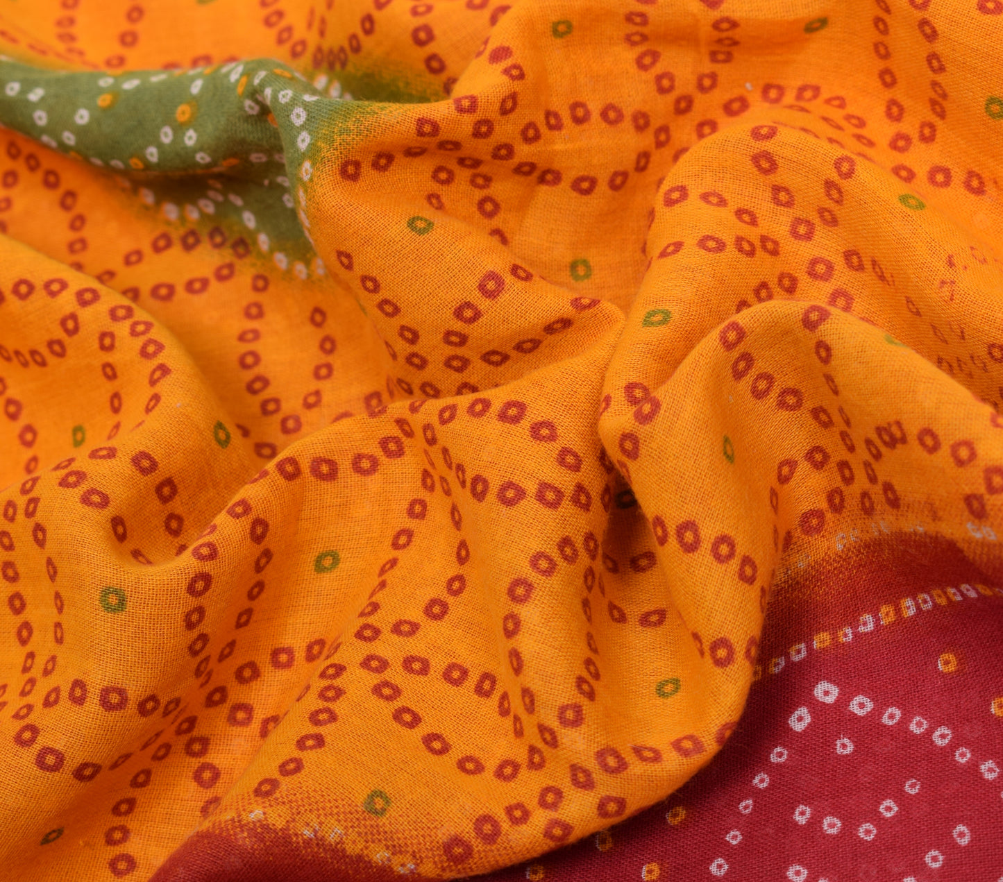 Sushila Vintage Yellow Scrap Saree 100% Pure Cotton Bandhani Printed Sari Fabric