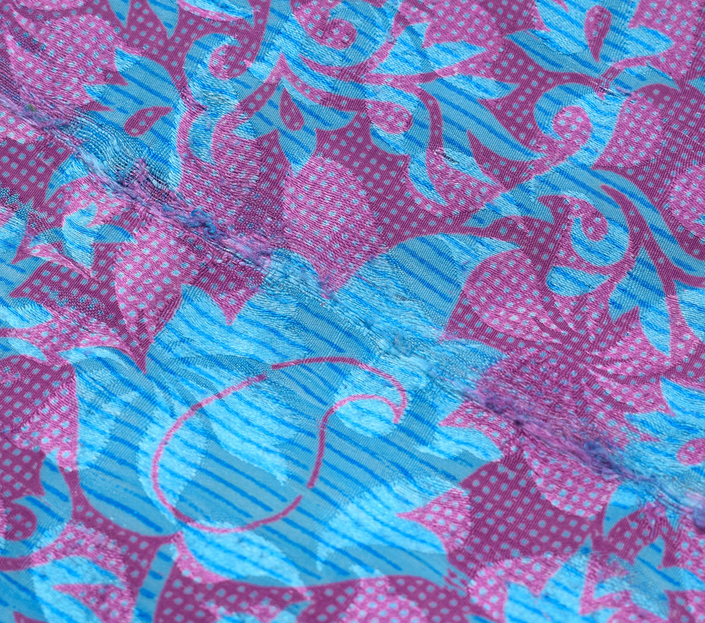 Sushila Vintage Blue Scrap Saree Blend Crepe Silk Printed Floral Sari Fabric