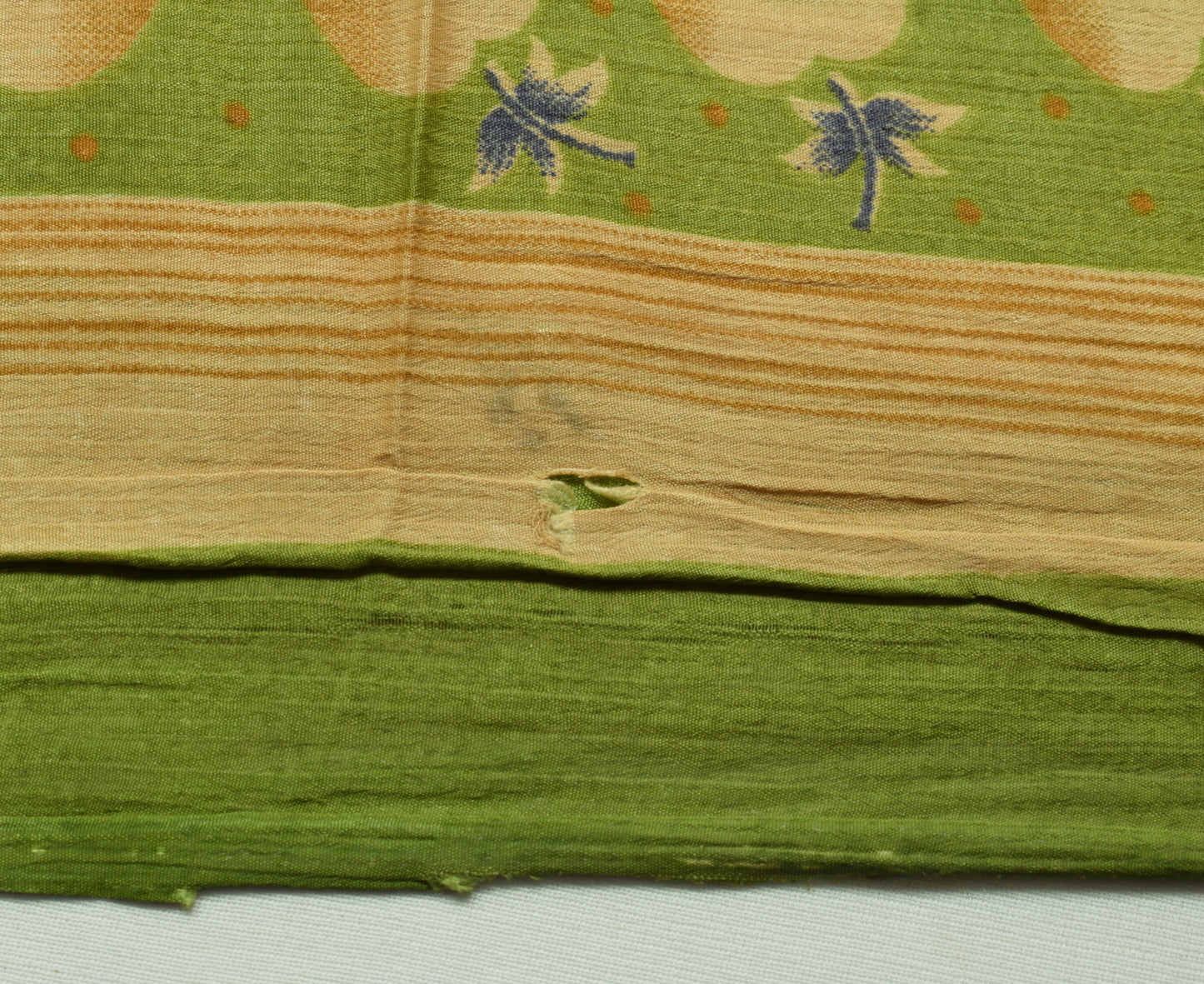 Sushila Vintage Green Scrap Saree Blend Silk Fruits Printed Sari Craft Fabric