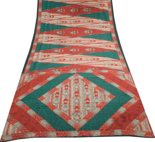 Sushila Vintage Multi-Color Scrap Saree Crepe Silk Printed Floral Sari Fabric