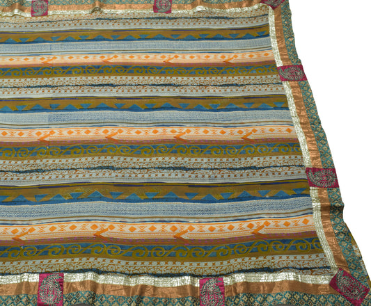 Sushila Vintage Multi-Color Scrap Saree Pure Georgette Silk Printed Sari Fabric