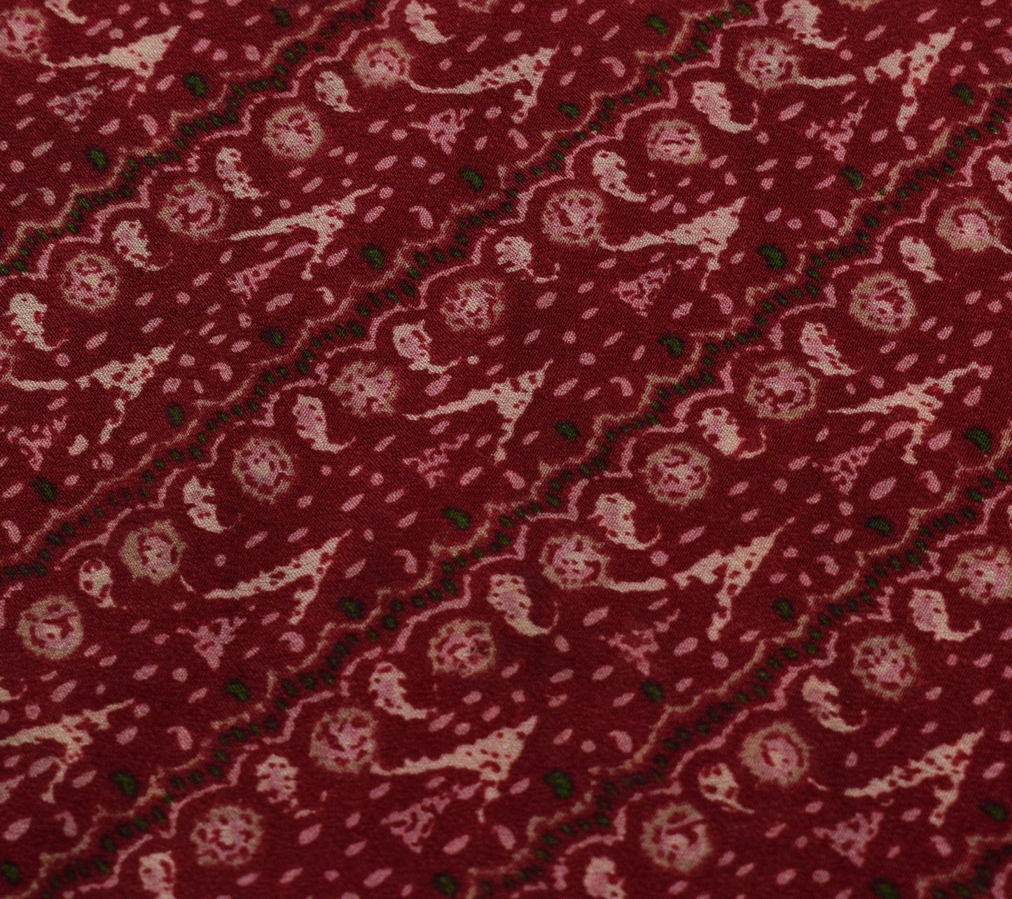 Sushila Vintage Maroon Scrap Saree 100% Pure Silk Printed Paisley Sari Fabric