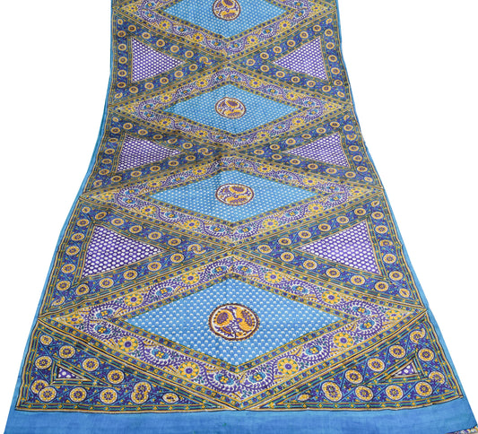 Sushila Vintage Multi-Color Scrap Saree 100%Pure Silk Printed Floral Sari Fabric