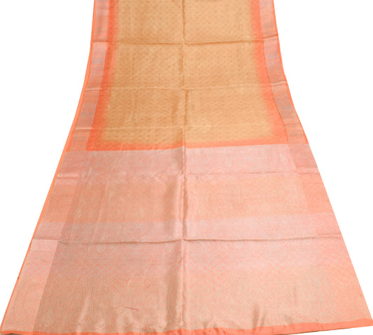 Sushila Vintage Brown Indian Scrap Saree 100%Pure Silk Printed Sari Craft Fabric