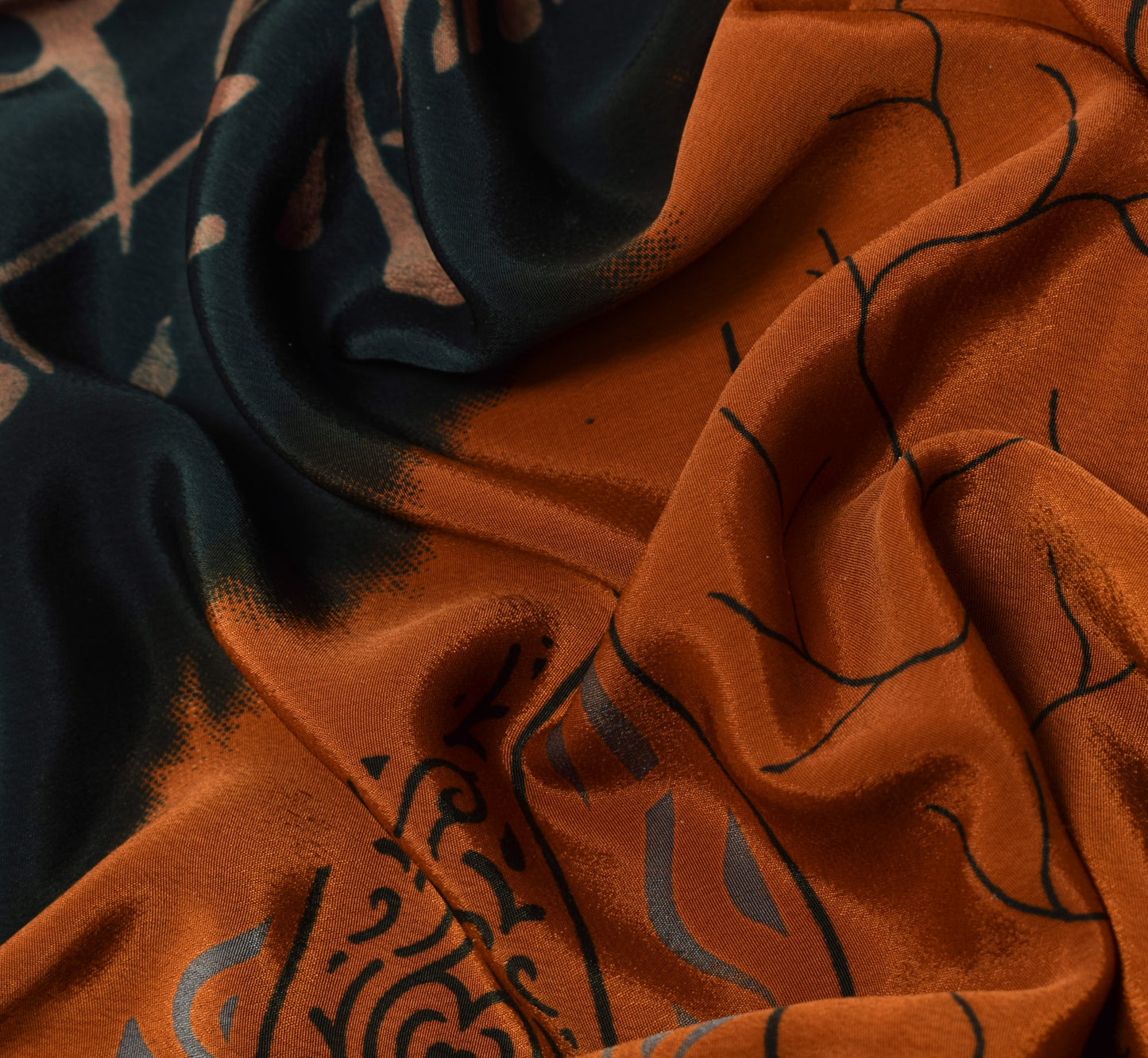Sushila Vintage Rust Scrap Saree Blend Crepe Silk Printed Sari Craft Fabric