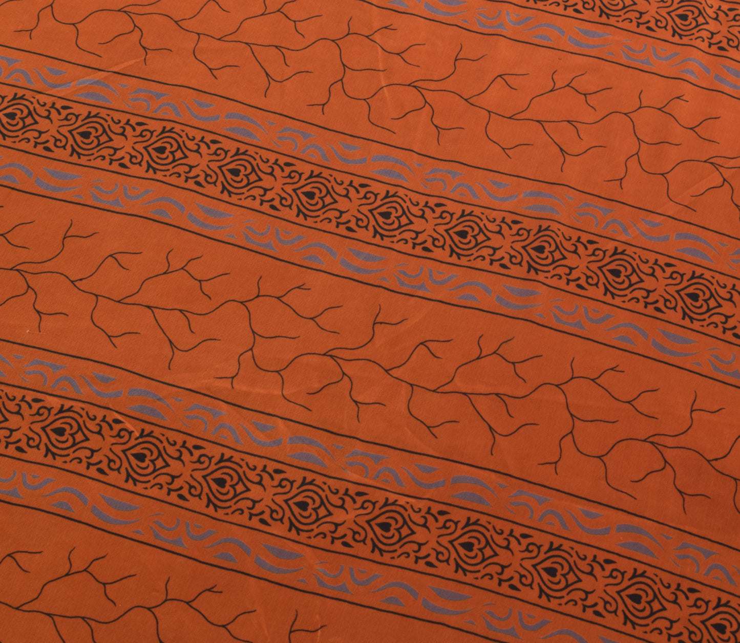 Sushila Vintage Rust Scrap Saree Blend Crepe Silk Printed Sari Craft Fabric