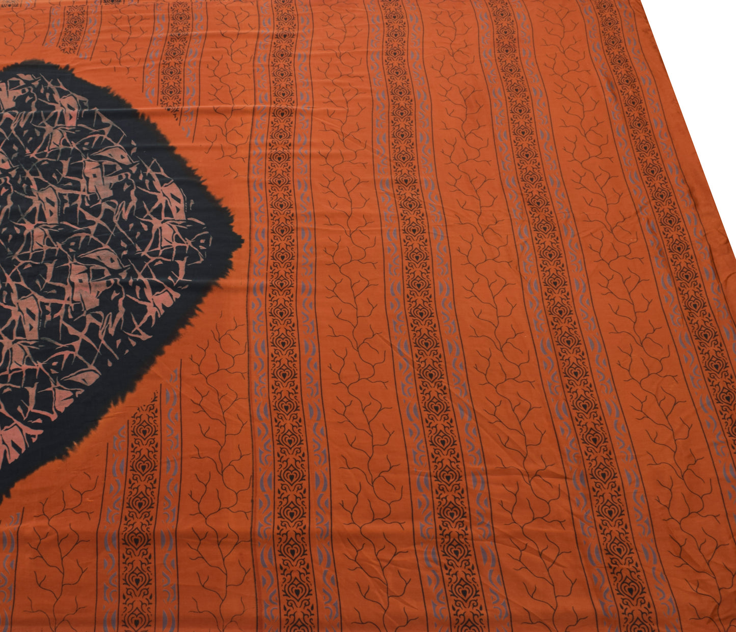 Sushila Vintage Rust Scrap Saree Blend Crepe Silk Printed Sari Craft Fabric