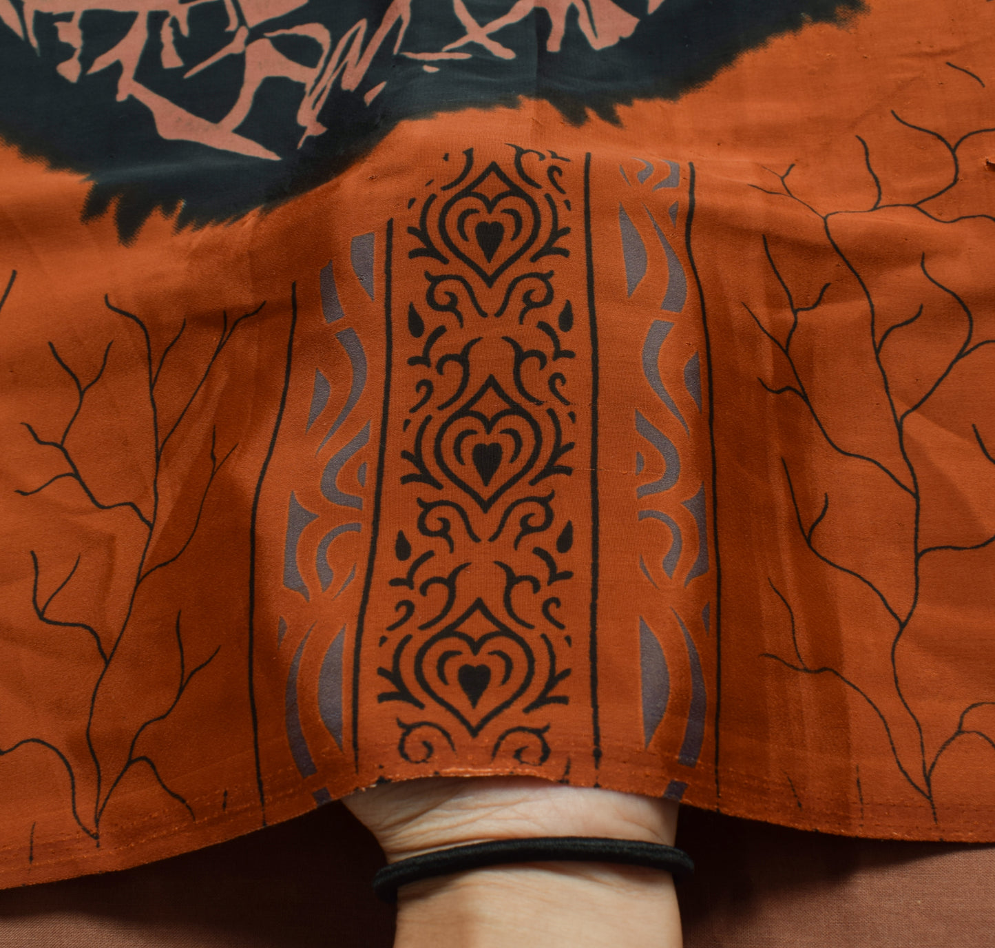 Sushila Vintage Rust Scrap Saree Blend Crepe Silk Printed Sari Craft Fabric