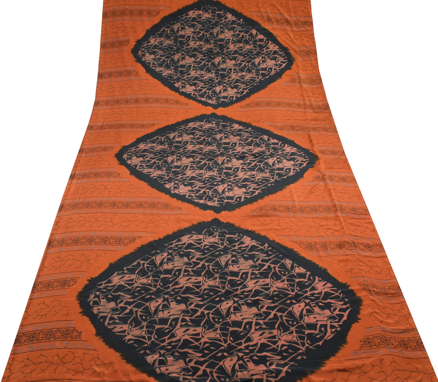 Sushila Vintage Rust Scrap Saree Blend Crepe Silk Printed Sari Craft Fabric