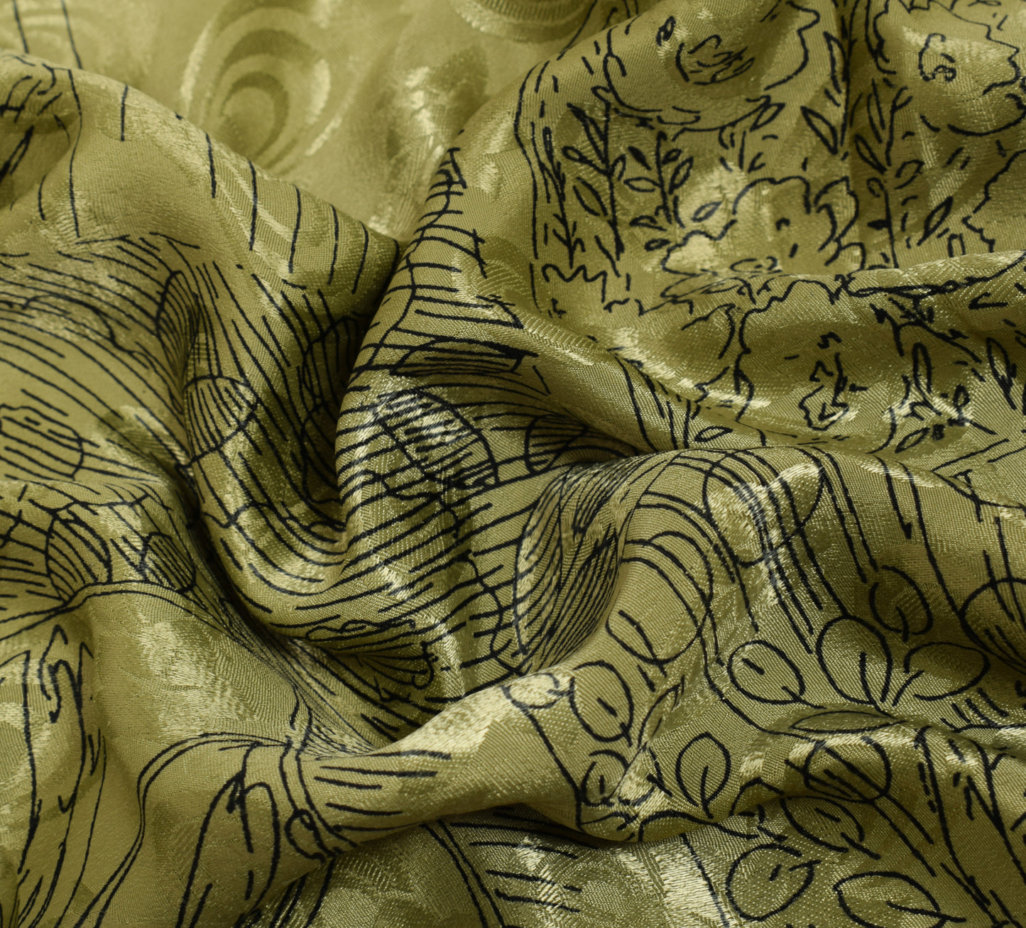 Sushila Vintage Green Scrap Saree Blend Crepe Silk Printed Floral Sari Fabric