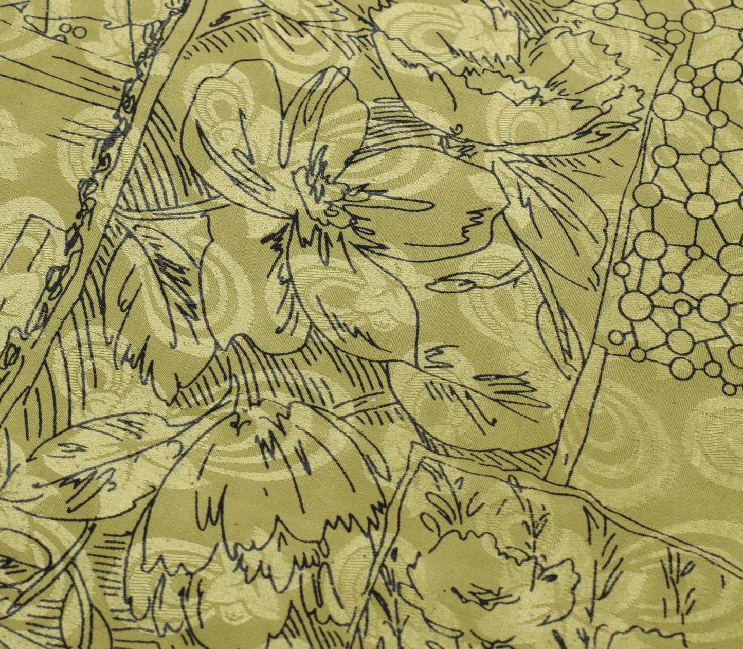 Sushila Vintage Green Scrap Saree Blend Crepe Silk Printed Floral Sari Fabric