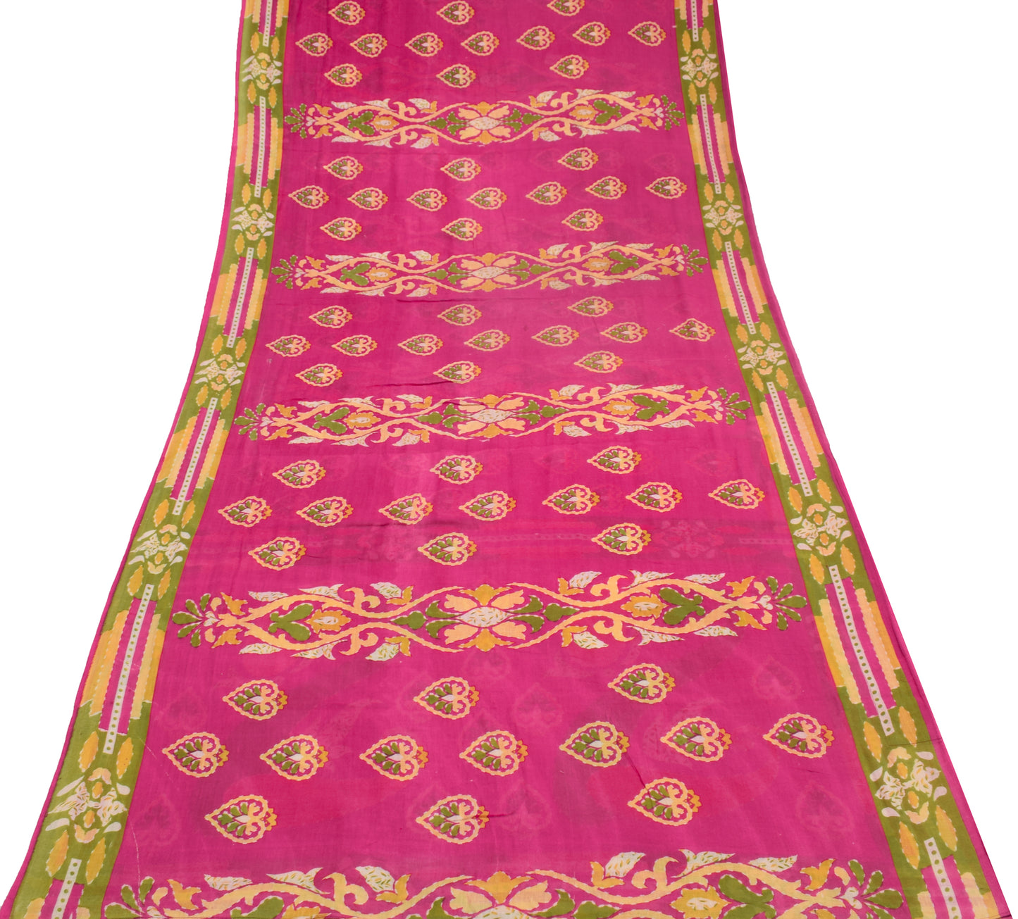 Sushila Vintage Magenta Scrap Saree 100% Pure Cotton Printed Floral Sari Fabric