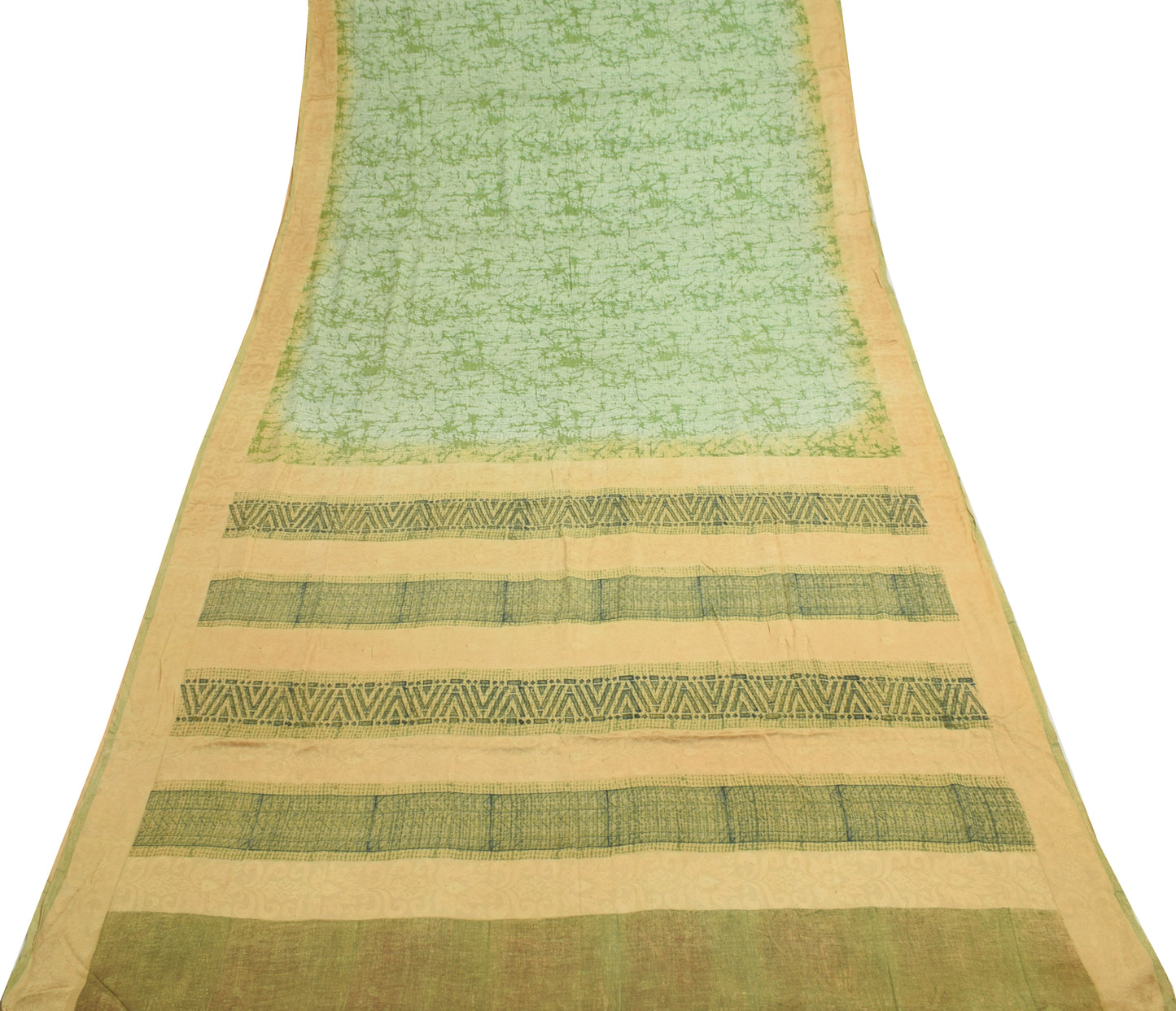 Sushila Vintage Green Scrap Saree 100%Pure Chiffon Silk Printed Soft Sari Fabric